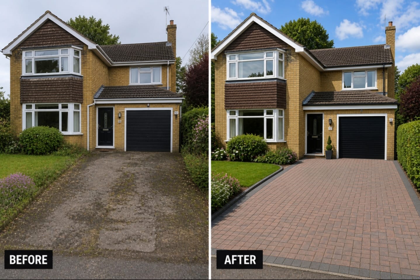 Block paving driveway before and after