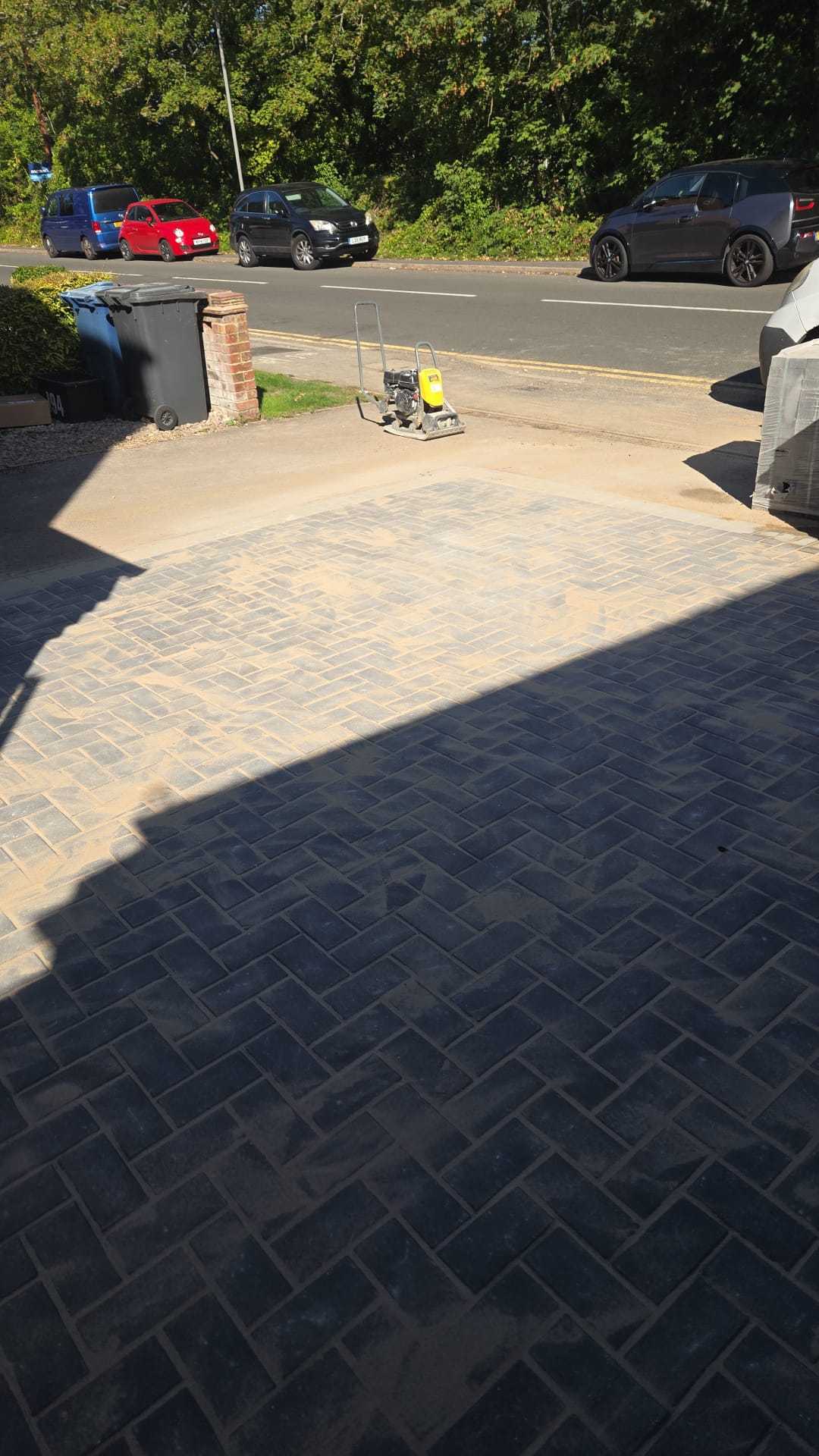 New block paving across the rear driveway